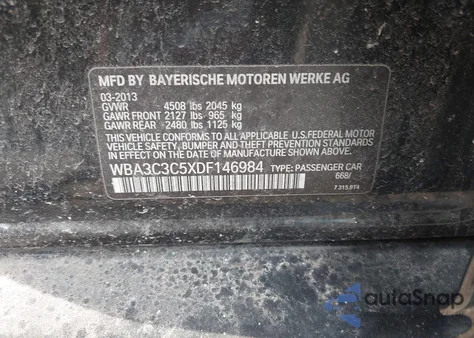 2013 BMW 320I xDrive from USA, damaged, VIN WBA3C3C5XDF146984